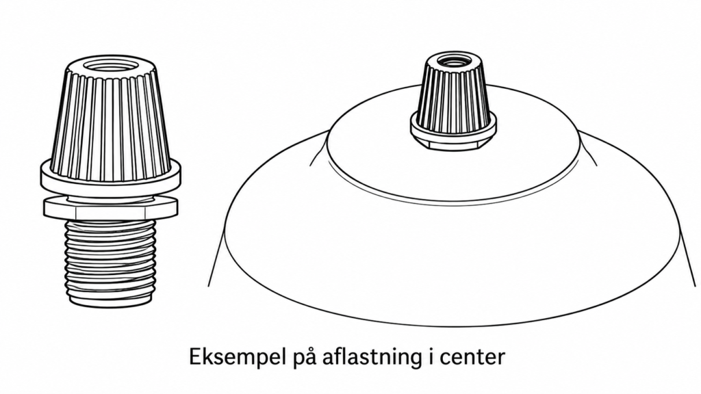 Godkendt teknisk stregtegning som viser centrering af aflastning i lampeglas